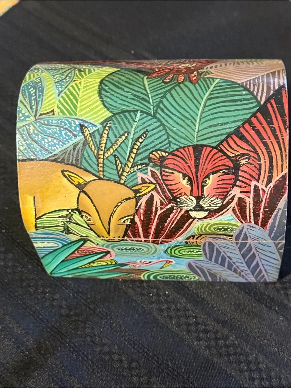 Hand painted wooden Jungle safari trinket keepsake box
